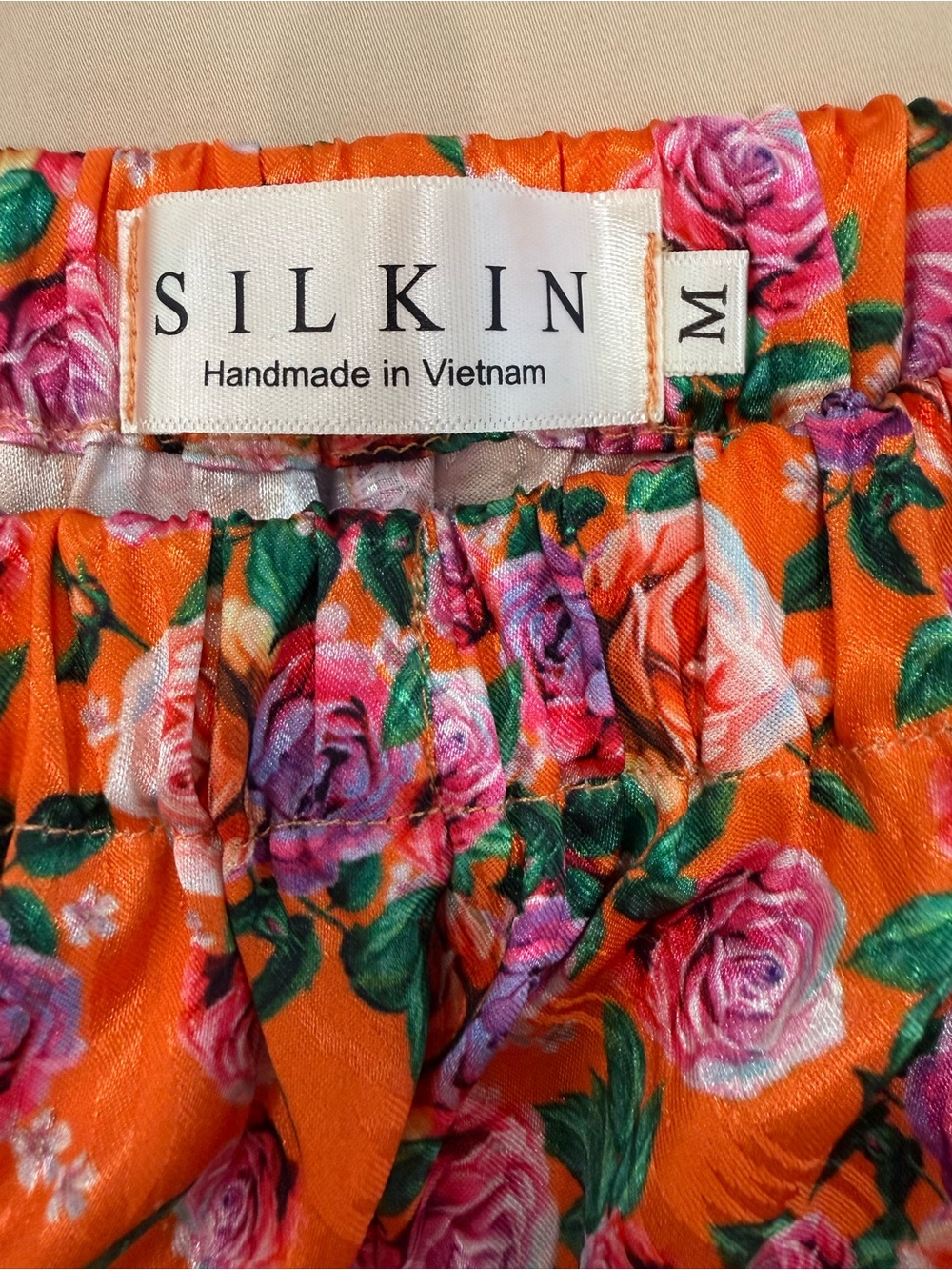 RARE Washable Silk Floral Pajama Set Orange Pink Purple Roses Cottagecore luxury - Picture 6 of 9